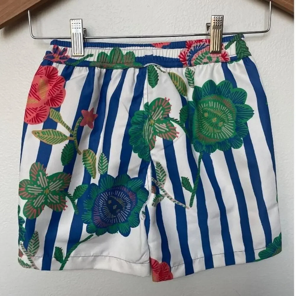 TiA CiBANi KiDS Matyo Striped Floral Surf Swim Trunks Lined Blue 5-6 NWT